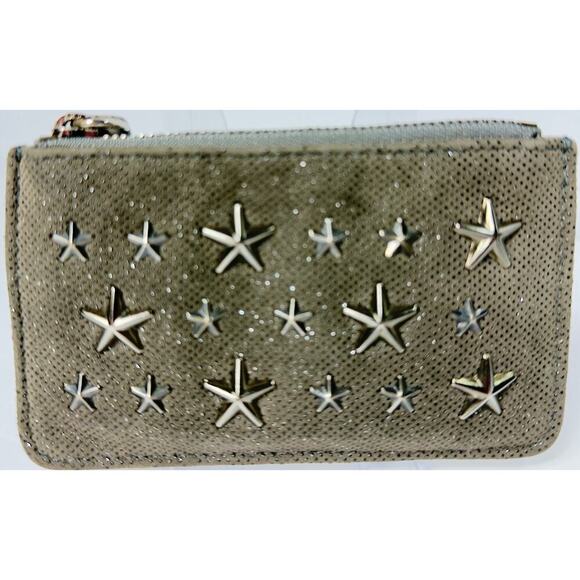 Jimmy Choo Silver Star Studded Coin Purse Wallet with Carabiner Clip Keychain - Picture 2 of 4